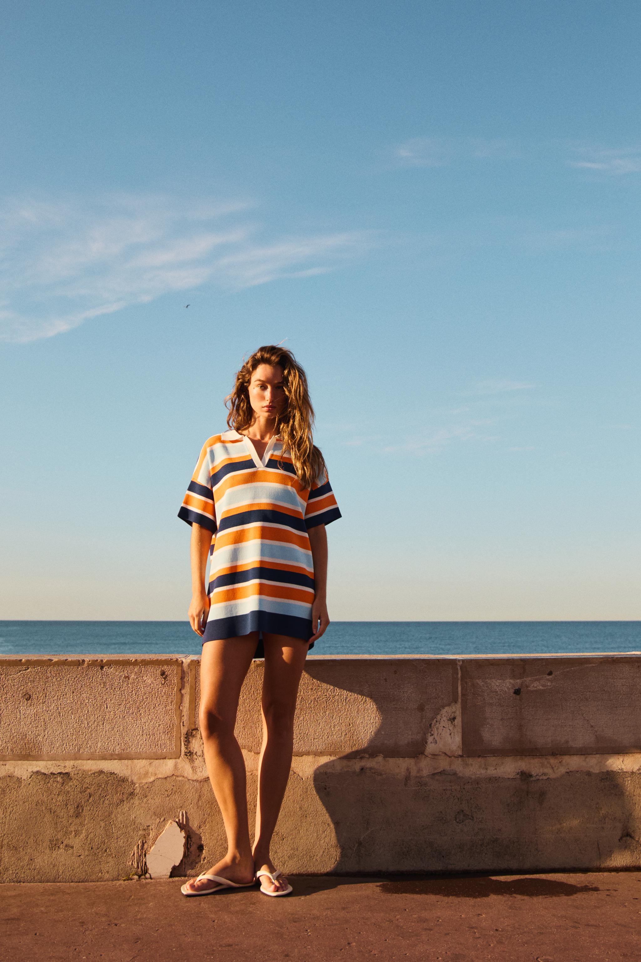STRIPED KNIT POLO DRESS
